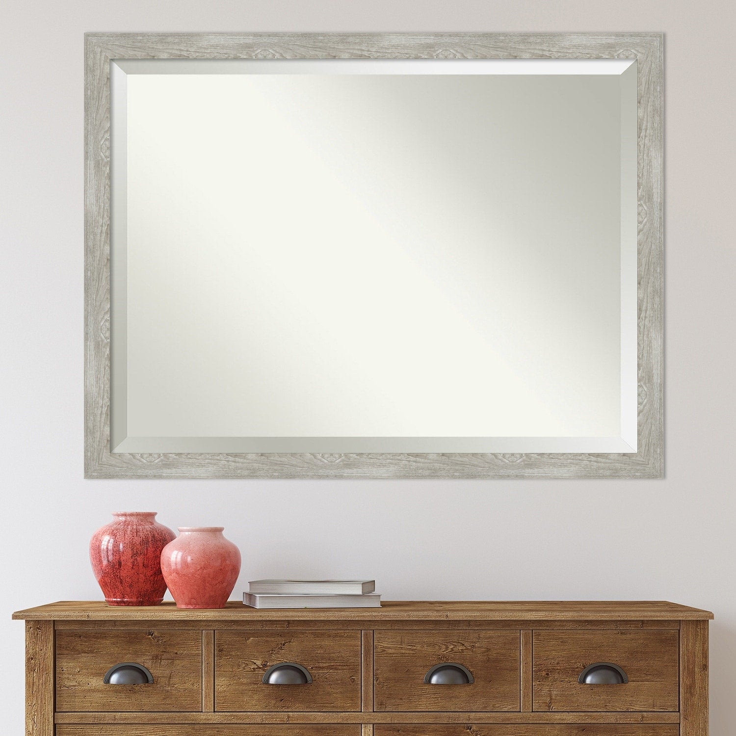 Beveled Bathroom Wall Mirror - Dove Greywash Narrow Frame