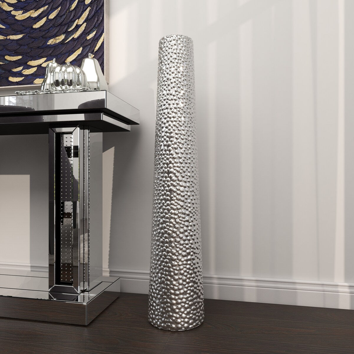 Ceramic Tall Cone Decorative Vase with Bubble Texture - Silver, White, Black, Gold - Roche River Decor