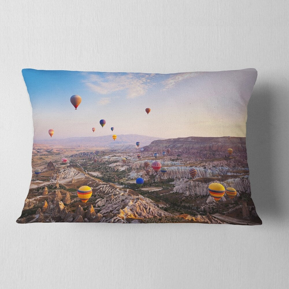 Designart 'Hot Air Balloon Flying' Photography Throw Pillow