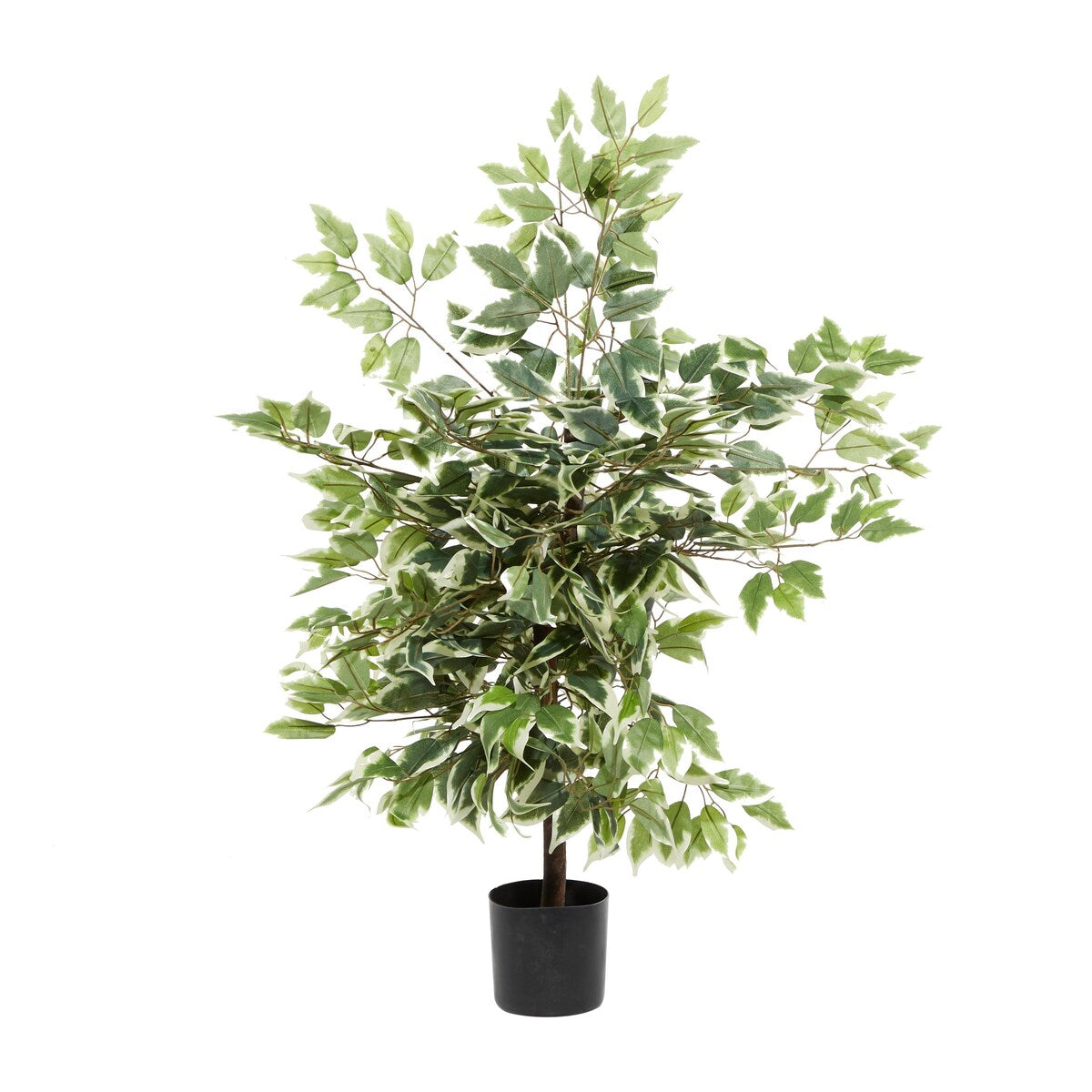 Faux Foliage Ficus Artificial Tree with Realistic Leaves and Black Plastic Pot - Green - Roche River Decor