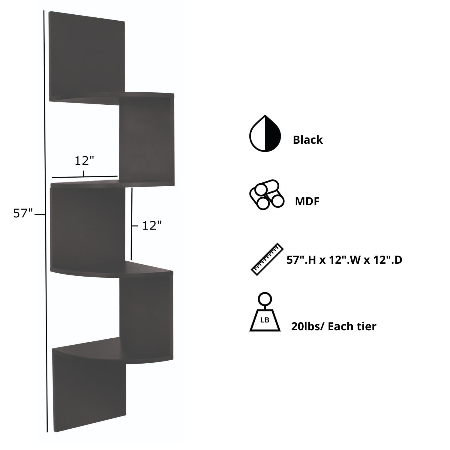 kieragrace KG Provo Corner Shelf - Black - 11.5 x11.5 x 11.5