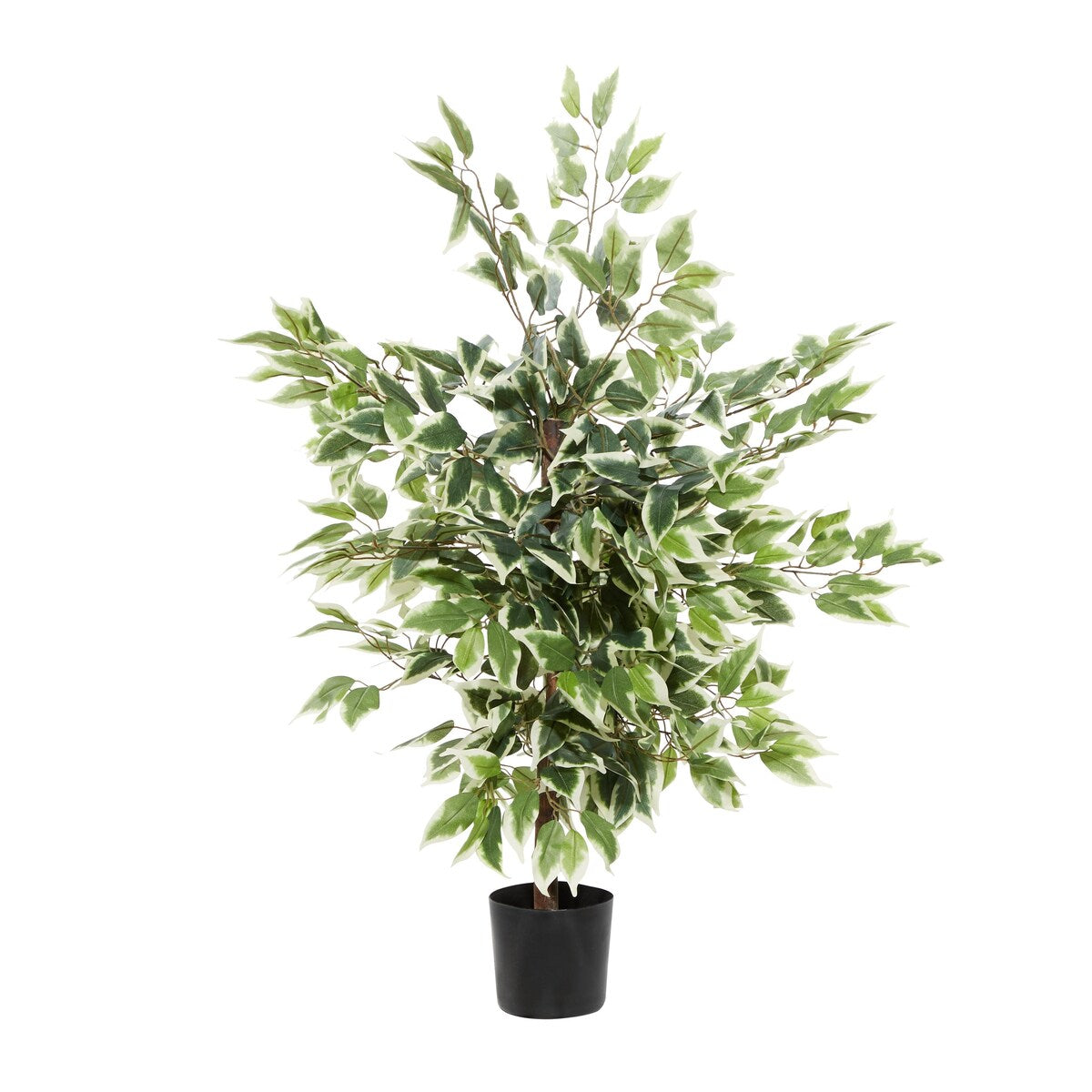 Faux Foliage Ficus Artificial Tree with Realistic Leaves and Black Plastic Pot - Green - Roche River Decor