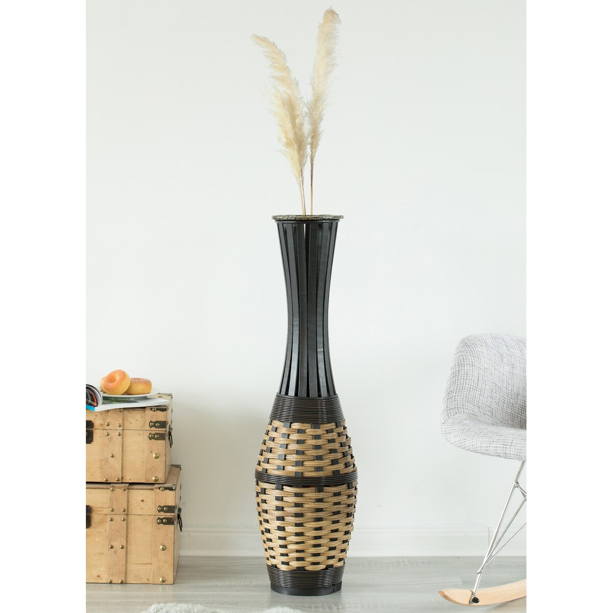 Antique Brown 34-inch-tall Trumpet Style Floor Vase - Versatile Entryway or Living Room, or Bedroom Decor with Bamboo Rope