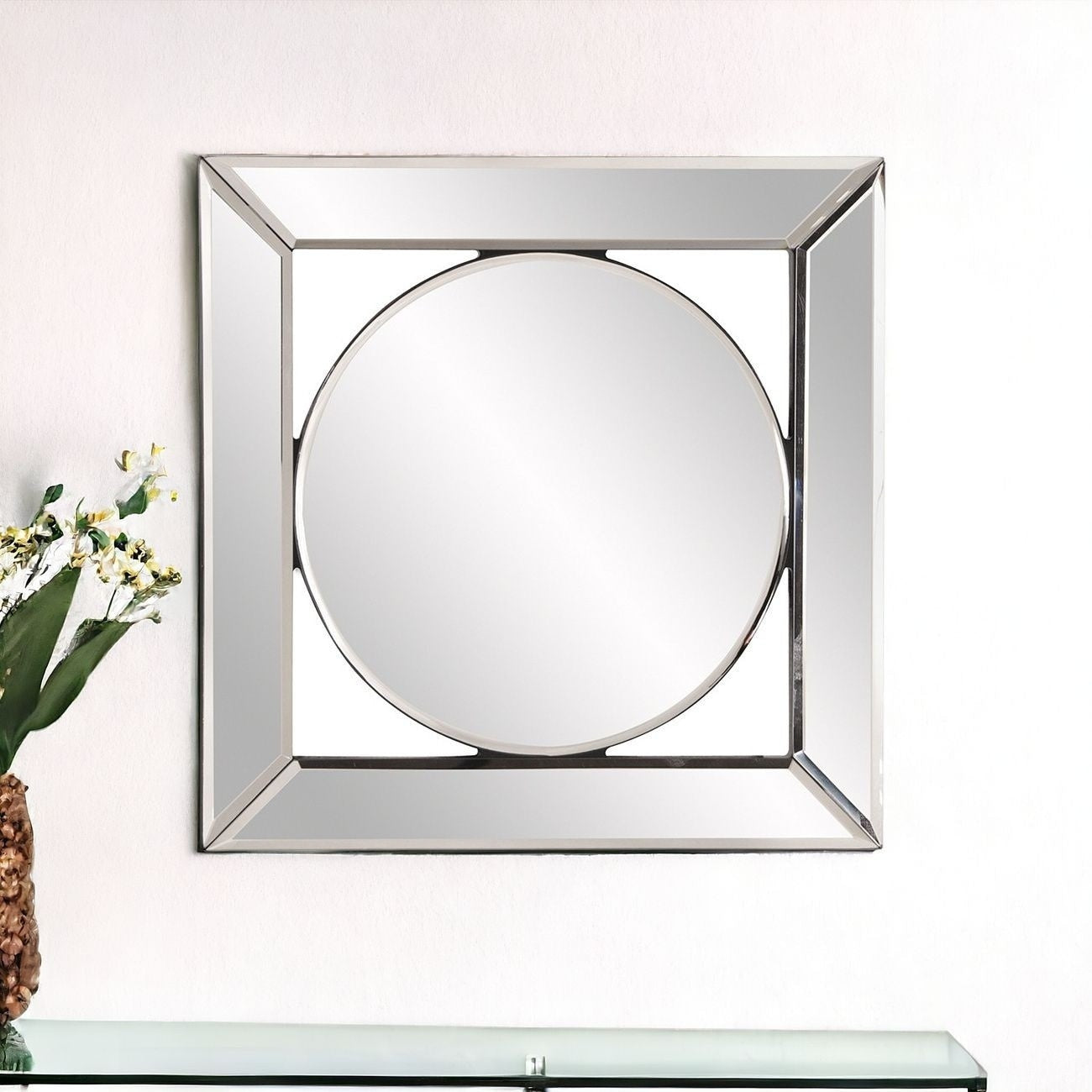 HomeRoots 12 Round in Square Glass Framed Accent Mirror - Clear