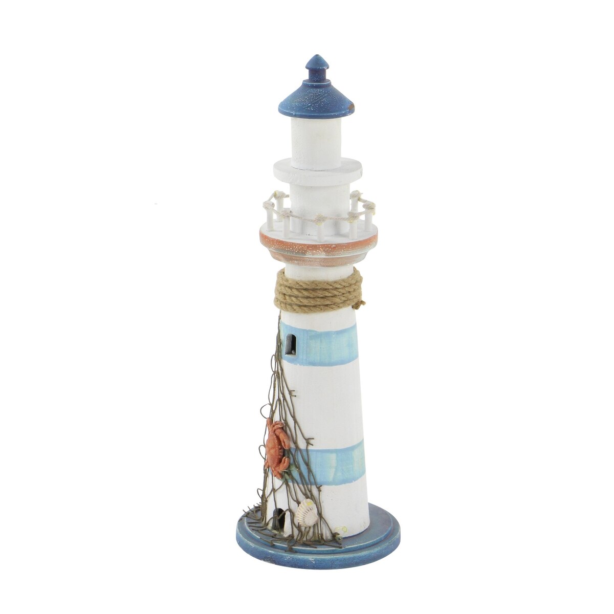 Wood Light House Decorative Sculpture with Netting - Blue - Roche River Decor