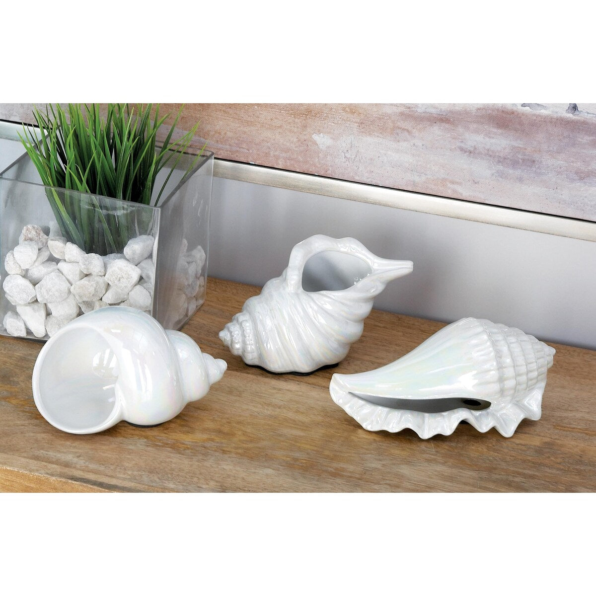 Ceramic Shell Shell Decorative Sculpture - Set of 3 Silver, White, Multi Colored - Roche River Decor