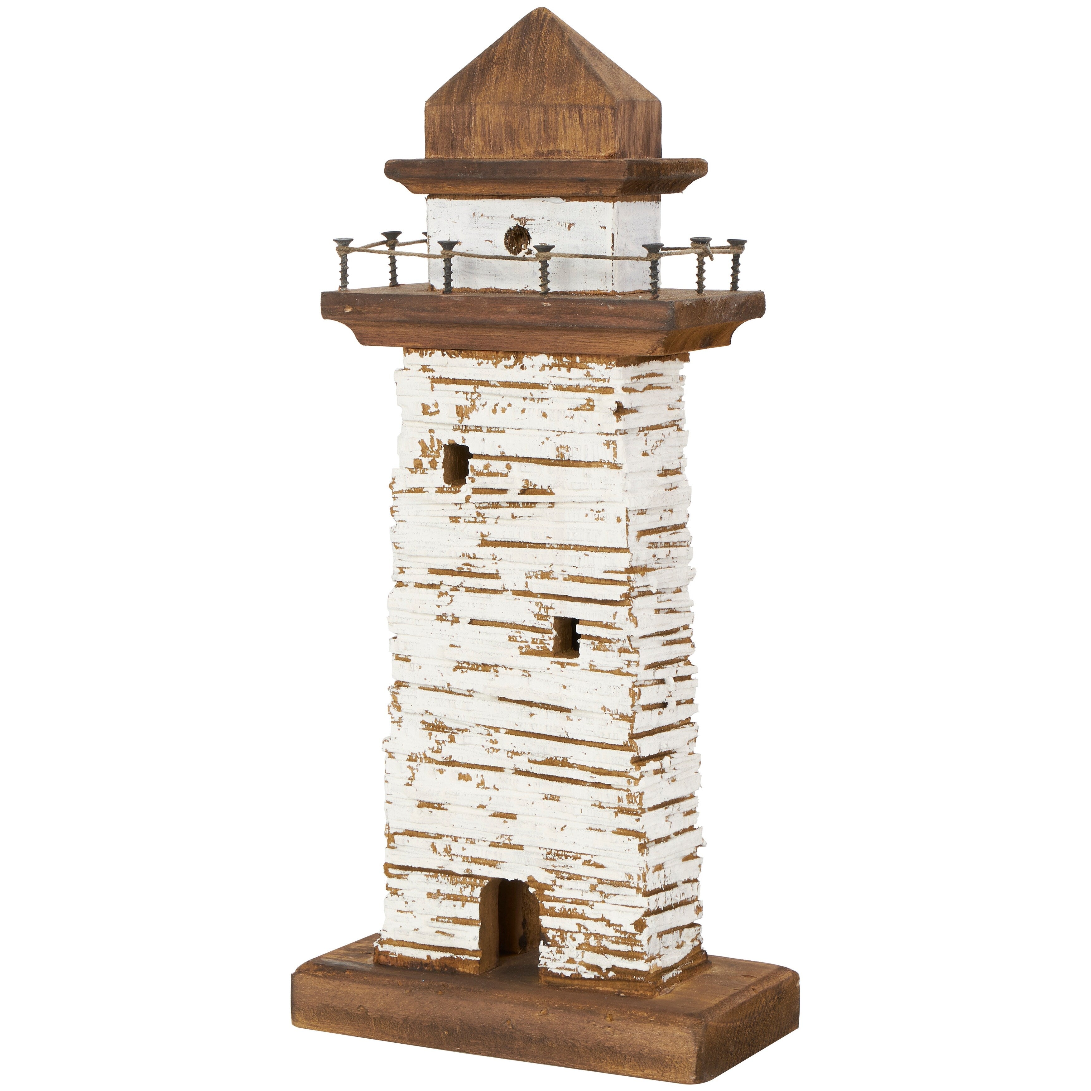 Red Wood Distressed Light House Decorative Sculpture with Cream and Brown Accents (Set of 2)