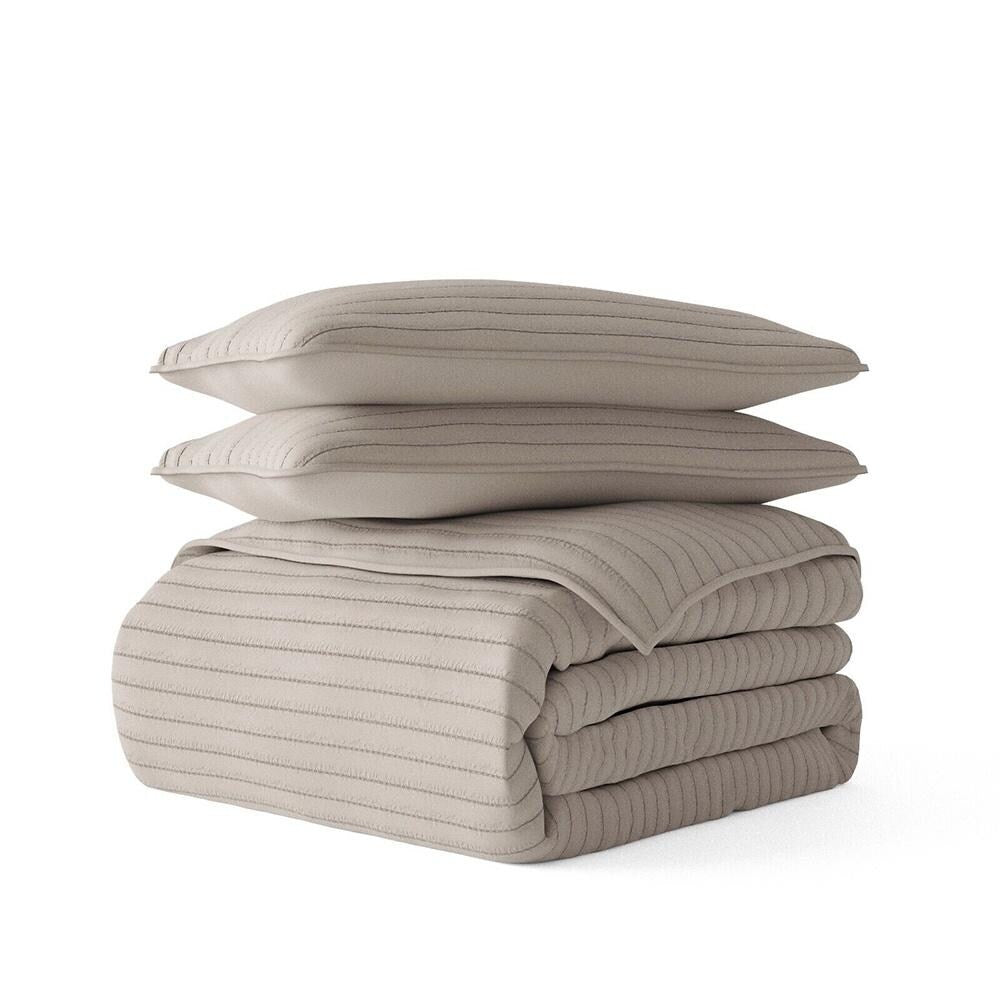 King/Cal King Lightweight Quilted Coverlet Set Stripe Latte