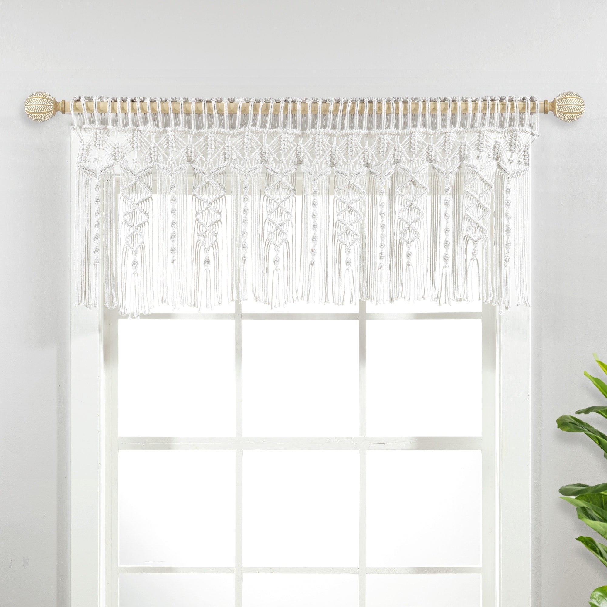 Lush Decor Boho Macrame Textured Cotton Valance/Kitchen Curtain/Wall Decor