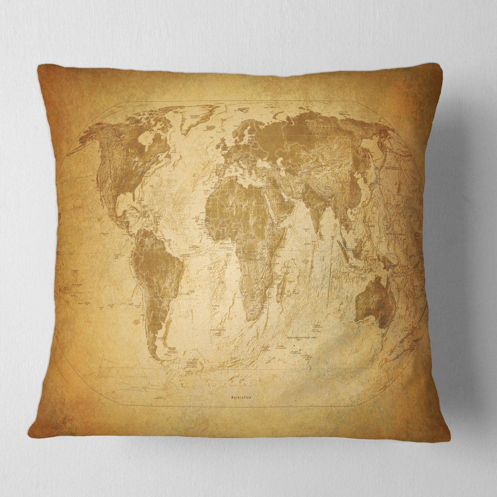 Designart 'Ancient Map of The World X' Vintage Printed Throw Pillow