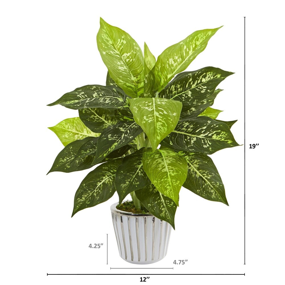 19 Dieffenbachia Artificial Plant in White Vase (Set of 2)