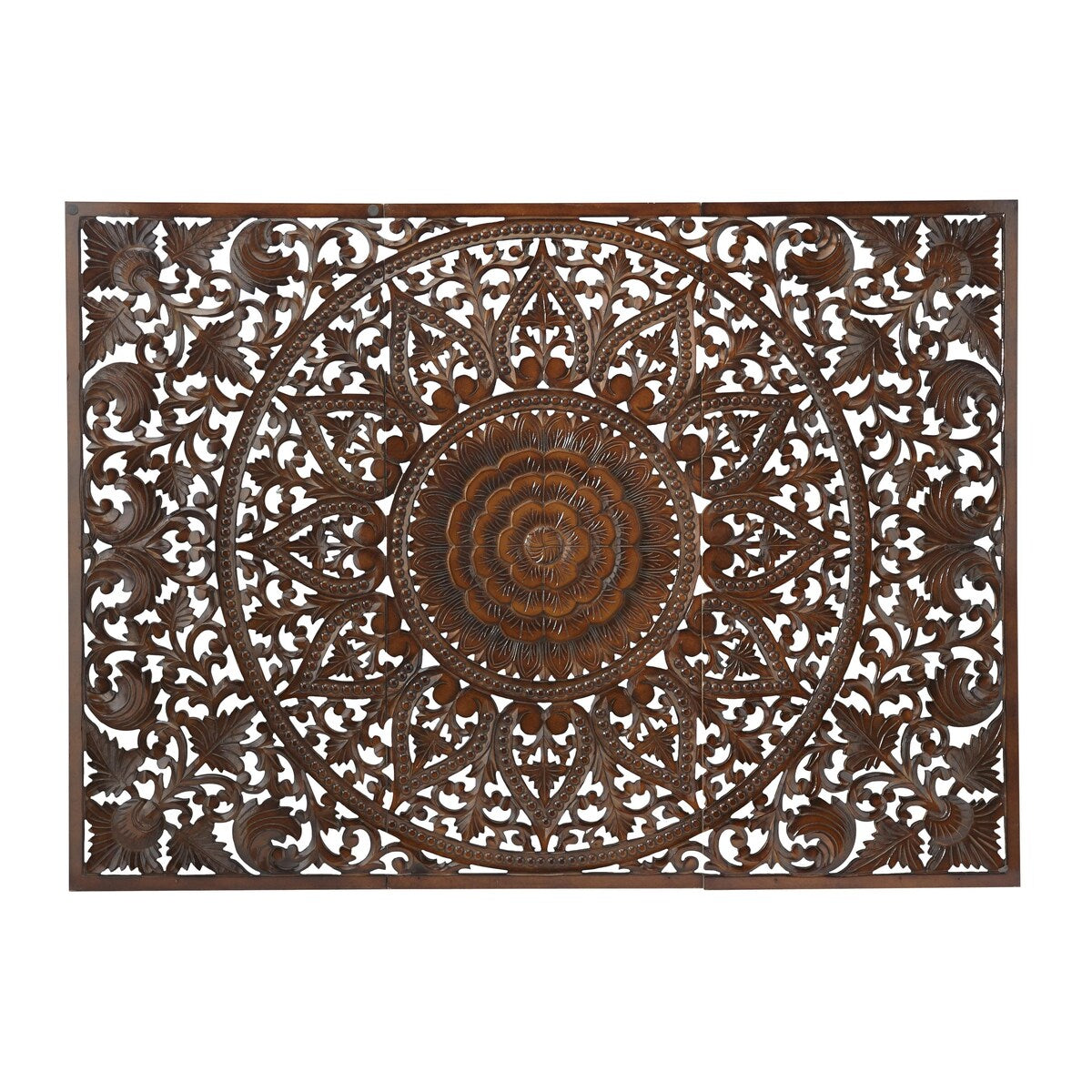 Wooden Floral Handmade Intricately Carved Home Wall Decor with Mandala Design - Set of 3 Brown - Roche River Decor