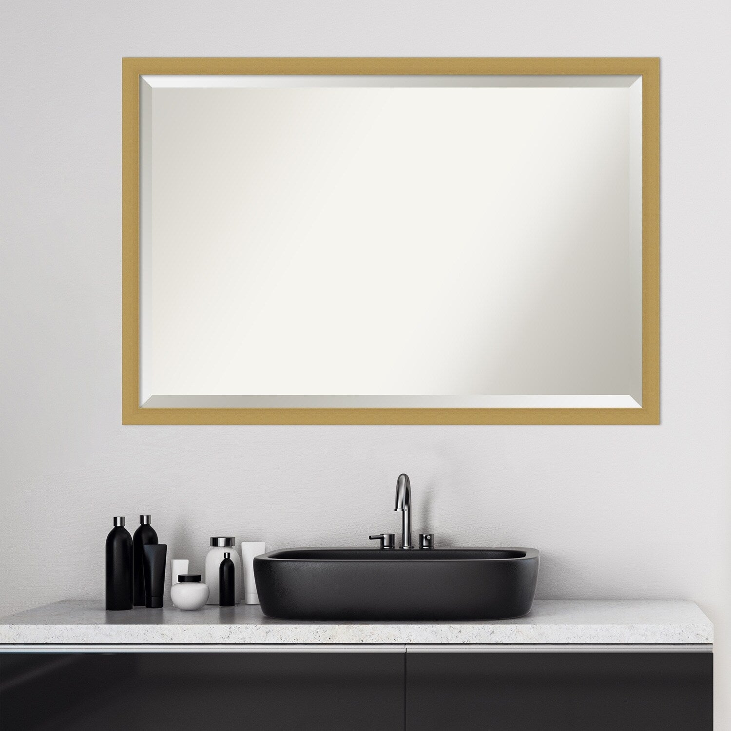 Beveled Bathroom Wall Mirror - Grace Brushed Narrow Frame