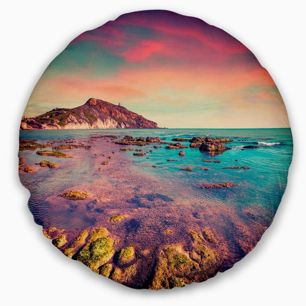 Designart 'Giallonardo Beach Colorful Sunset' Seashore Photo Throw Pillow