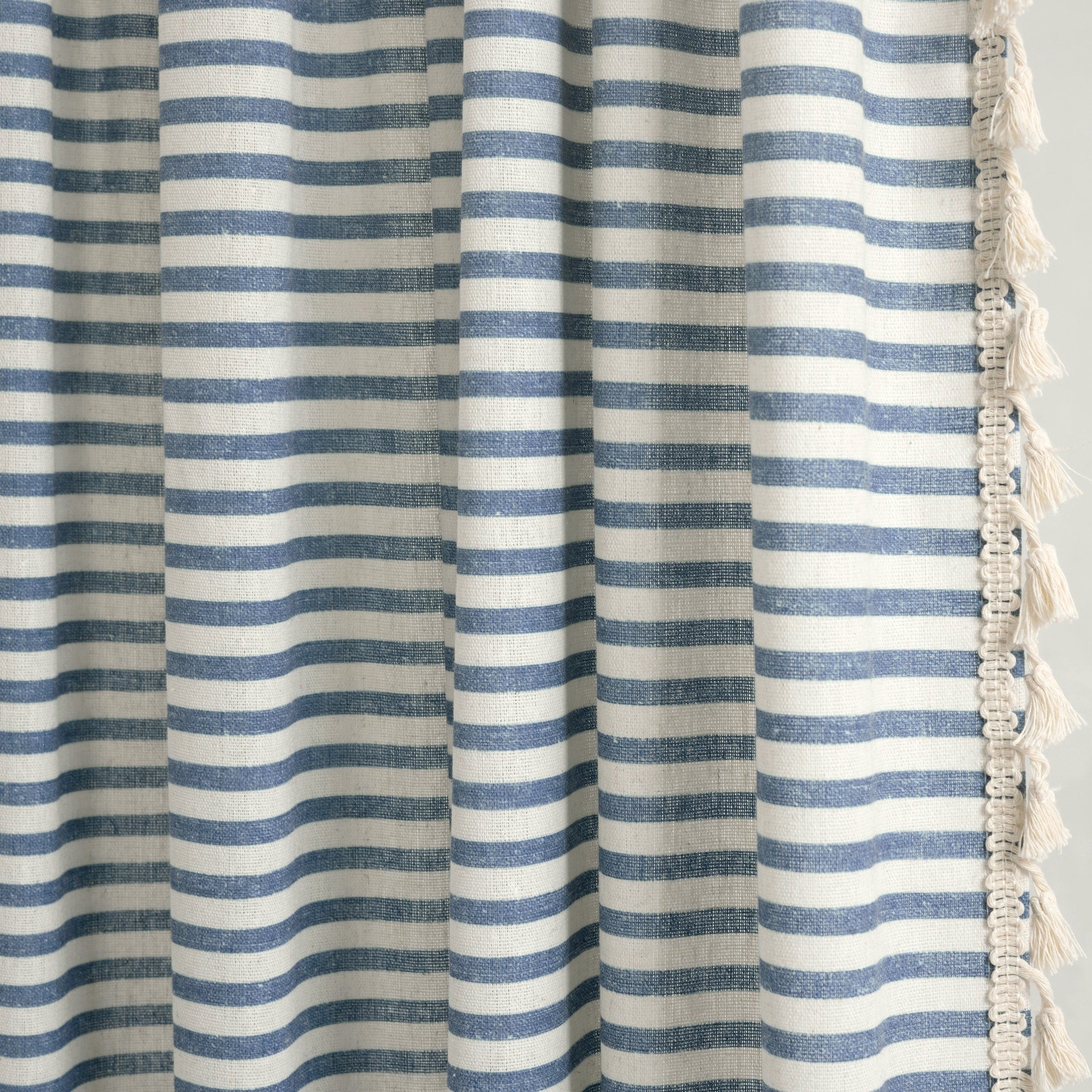 Lush Decor Boho Coastal Horizontal Ticking Stripe Tassel Window Curtain Panels