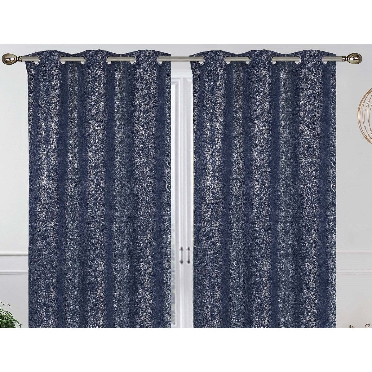 J&V Textiles Cassie Metallic Textured Blackout Grommet Top Curtains - 38X84 -76X84