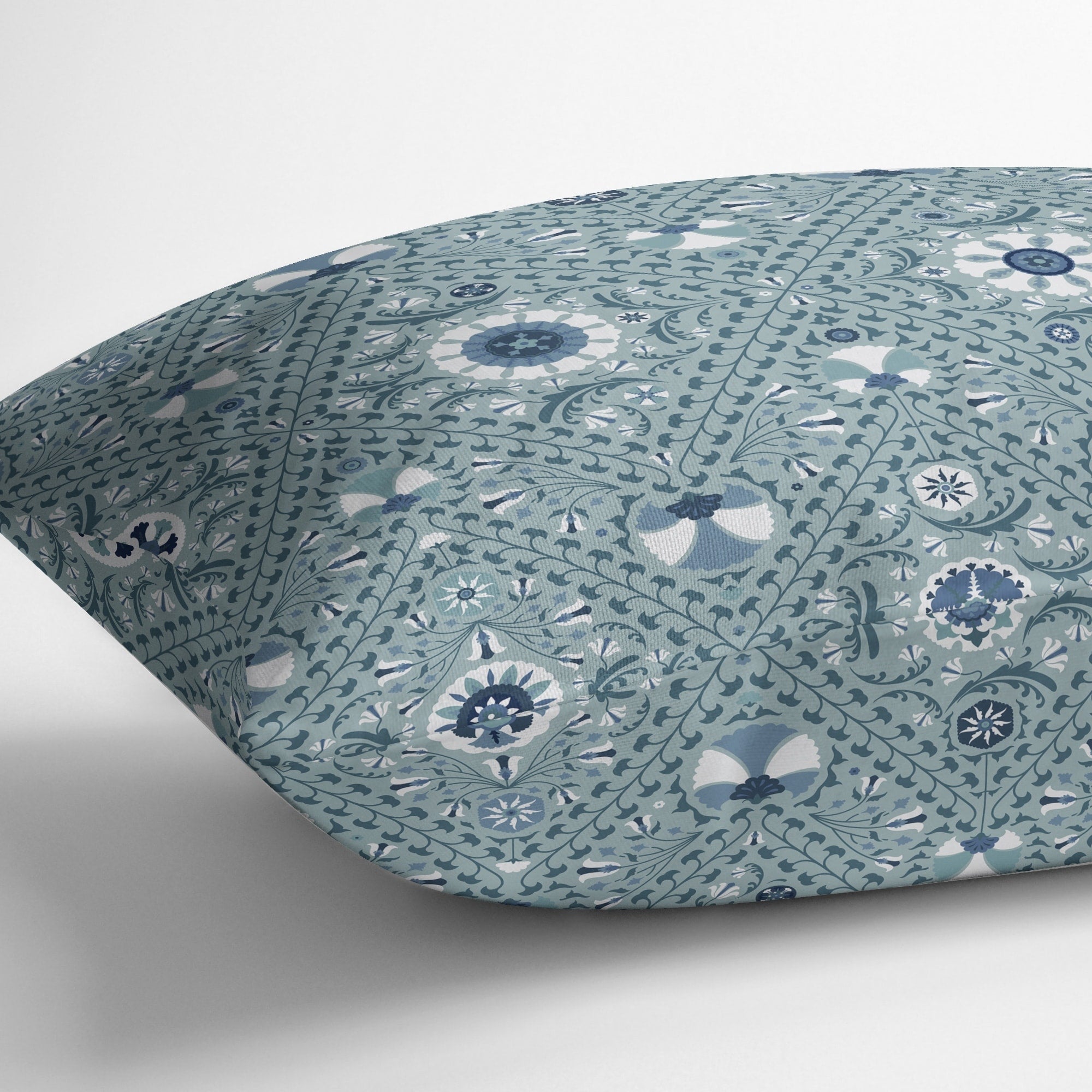 SUZANI IN TILES AQUA Lumbar Pillow By Marina Gutierrez