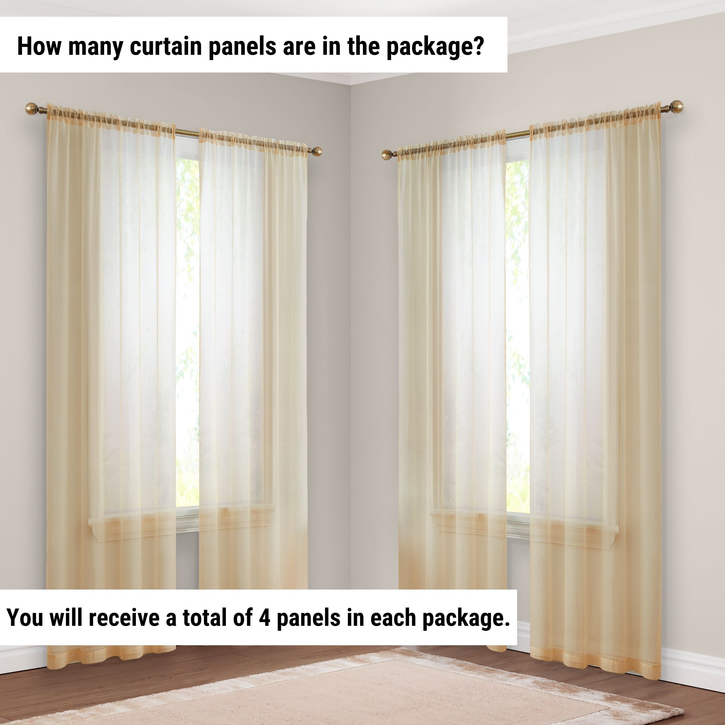 HLC.me Geneva Sheer Voile Window Treatment Rod Pocket Curtain Panels Bedroom and Living Room (Set of 4)