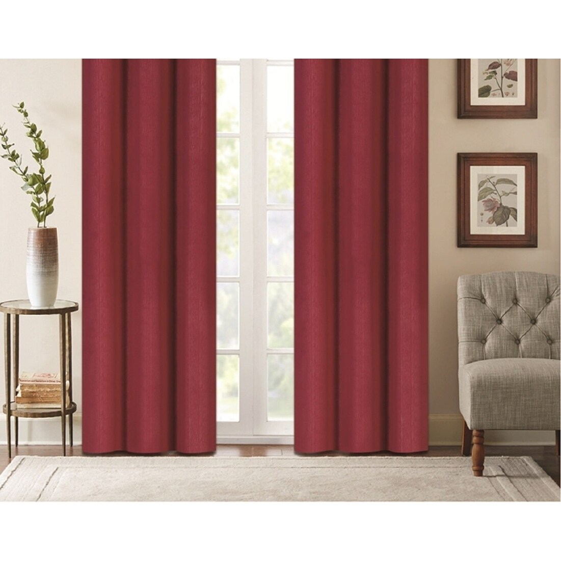 J&V Textiles Denver Embossed Faux Silk Blackout Curtain Panel Pair - 37X63