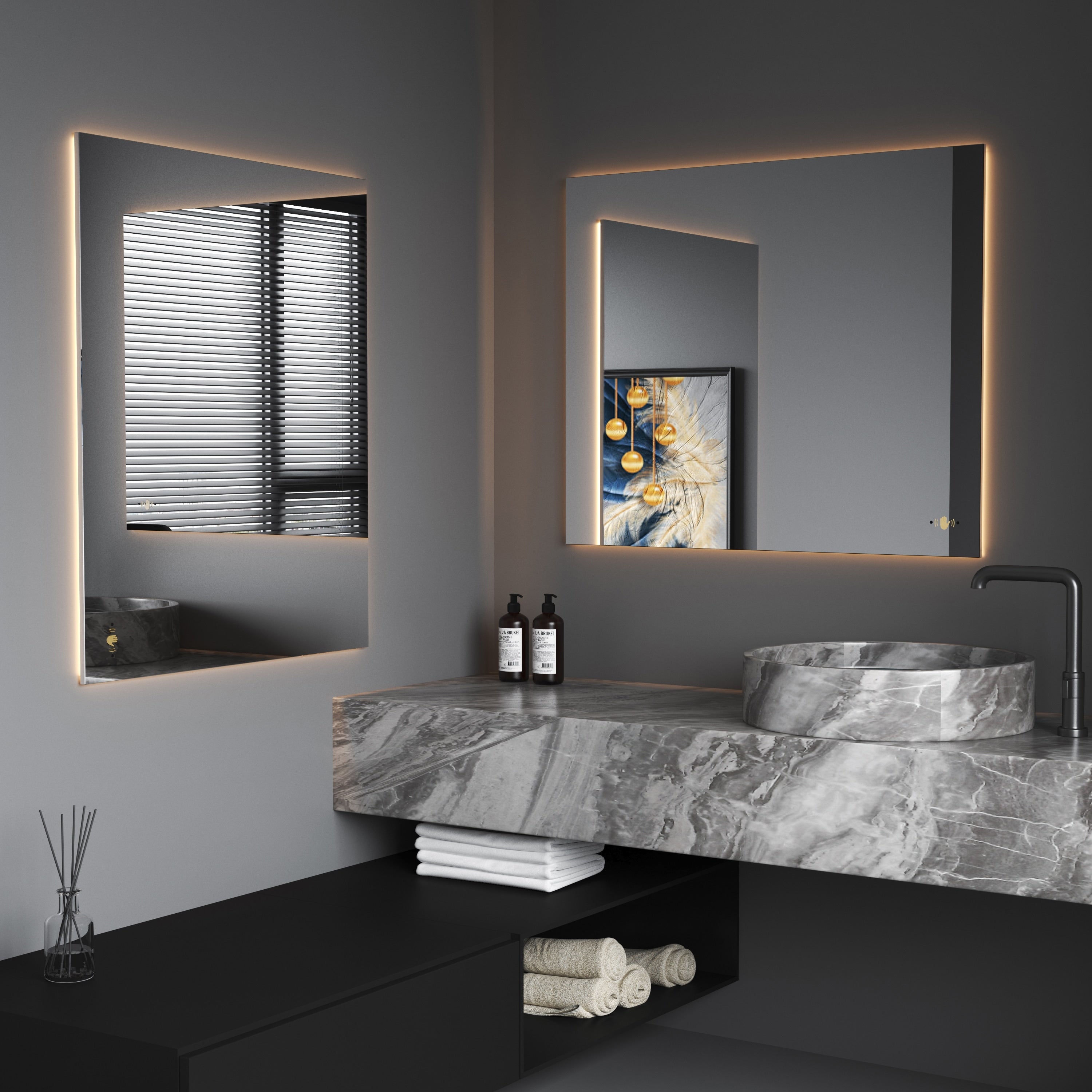 CB HOME LED Bathroom Vanity Mirror, Lighted Wall Mounted Mirror, Hand Wave Sensor Dimmable Backlit Frameless Mirror