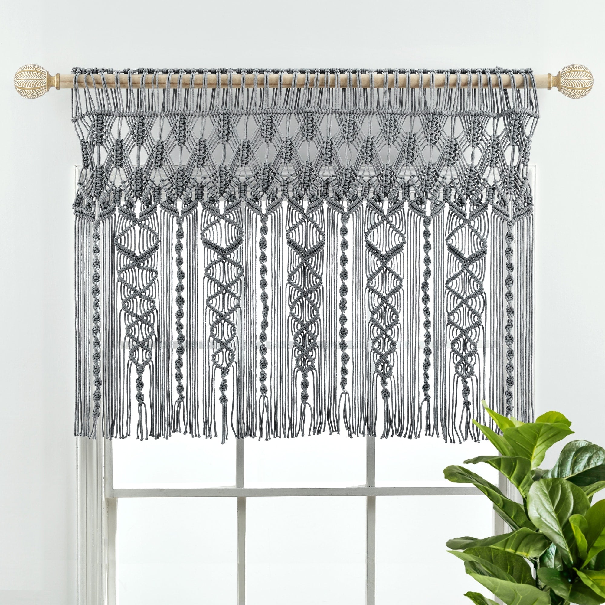 Lush Decor Boho Macrame Textured Cotton Valance/Kitchen Curtain/Wall Decor