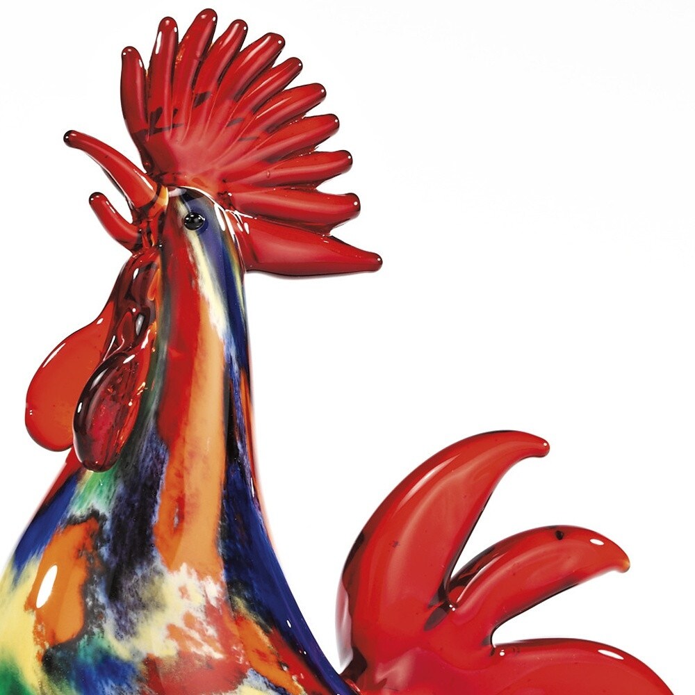 HomeRoots 11 Red Murano Glass Rooster Figurine Tabletop Sculpture