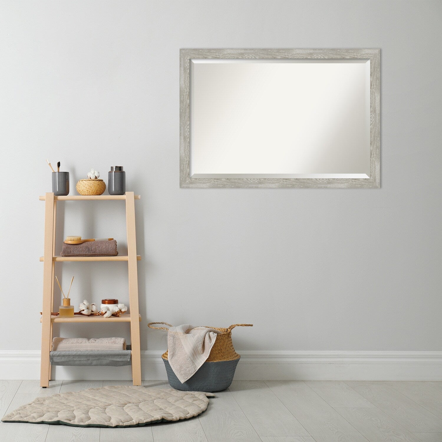 Beveled Bathroom Wall Mirror - Dove Greywash Narrow Frame