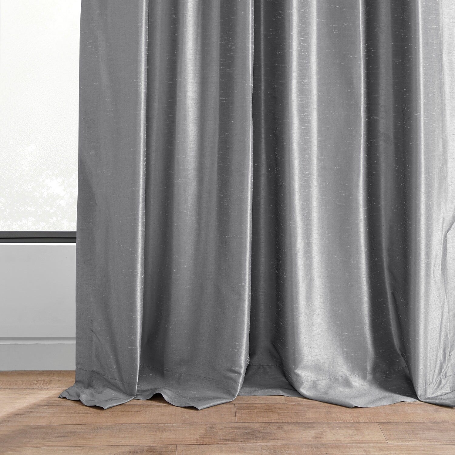 Exclusive Fabric Storm Grey Faux Textured Dupioni Silk Curtains (1 Panel)