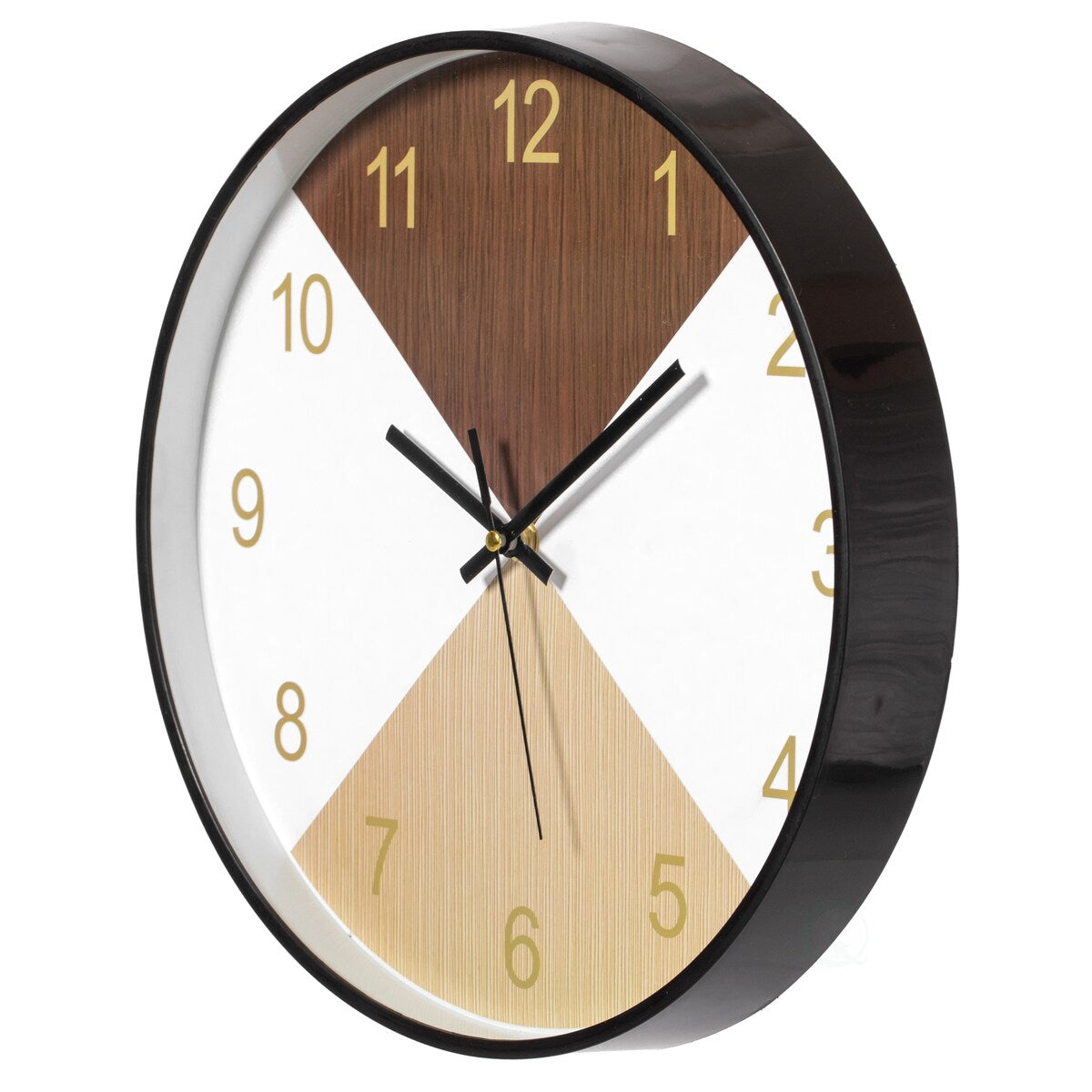 Decorative Modern Round Wood- Looking Plastic Wall Clock for Living Room, Kitchen, or Dining Room