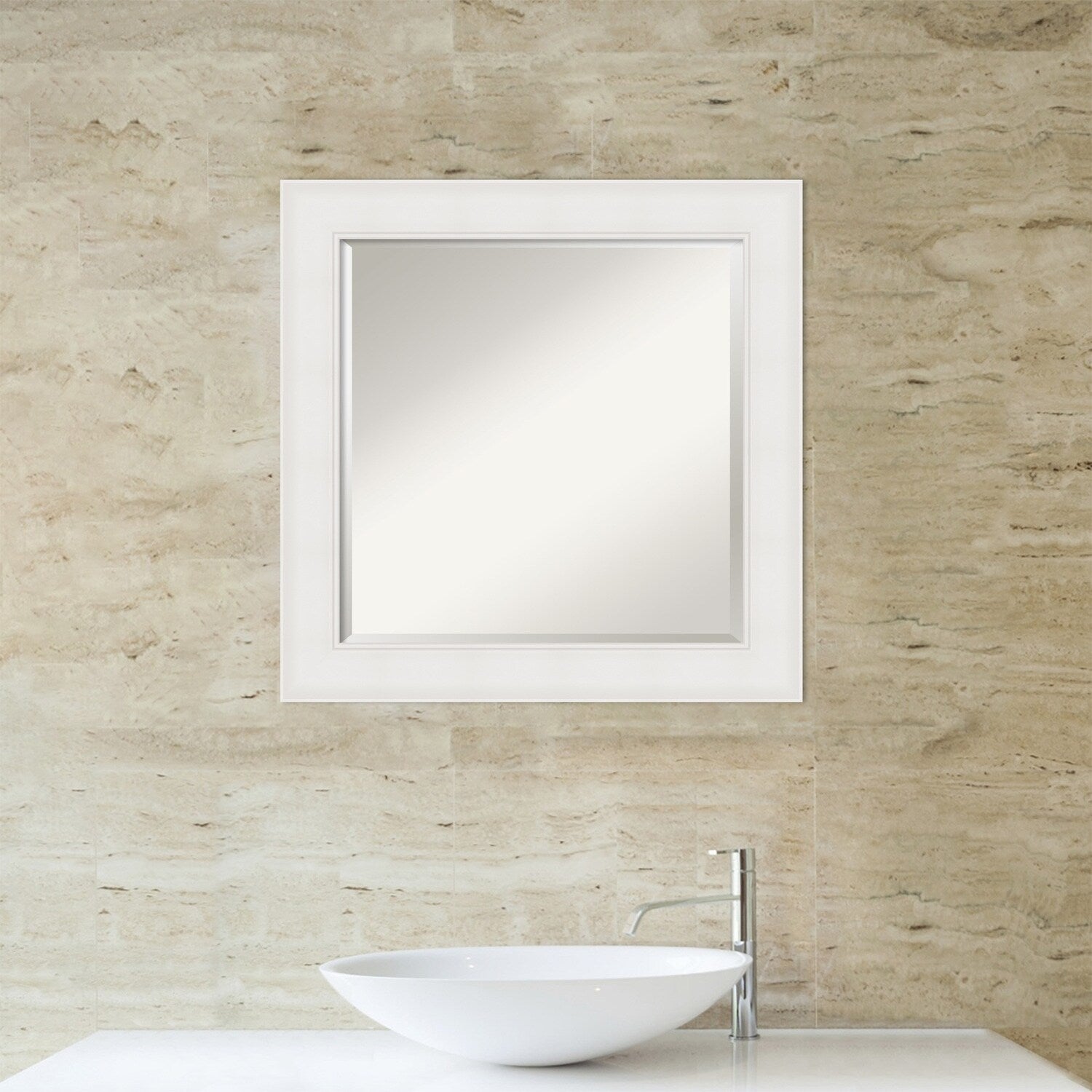 Textured White Beveled Framed Bathroom Vanity Wall Mirror - Textured White