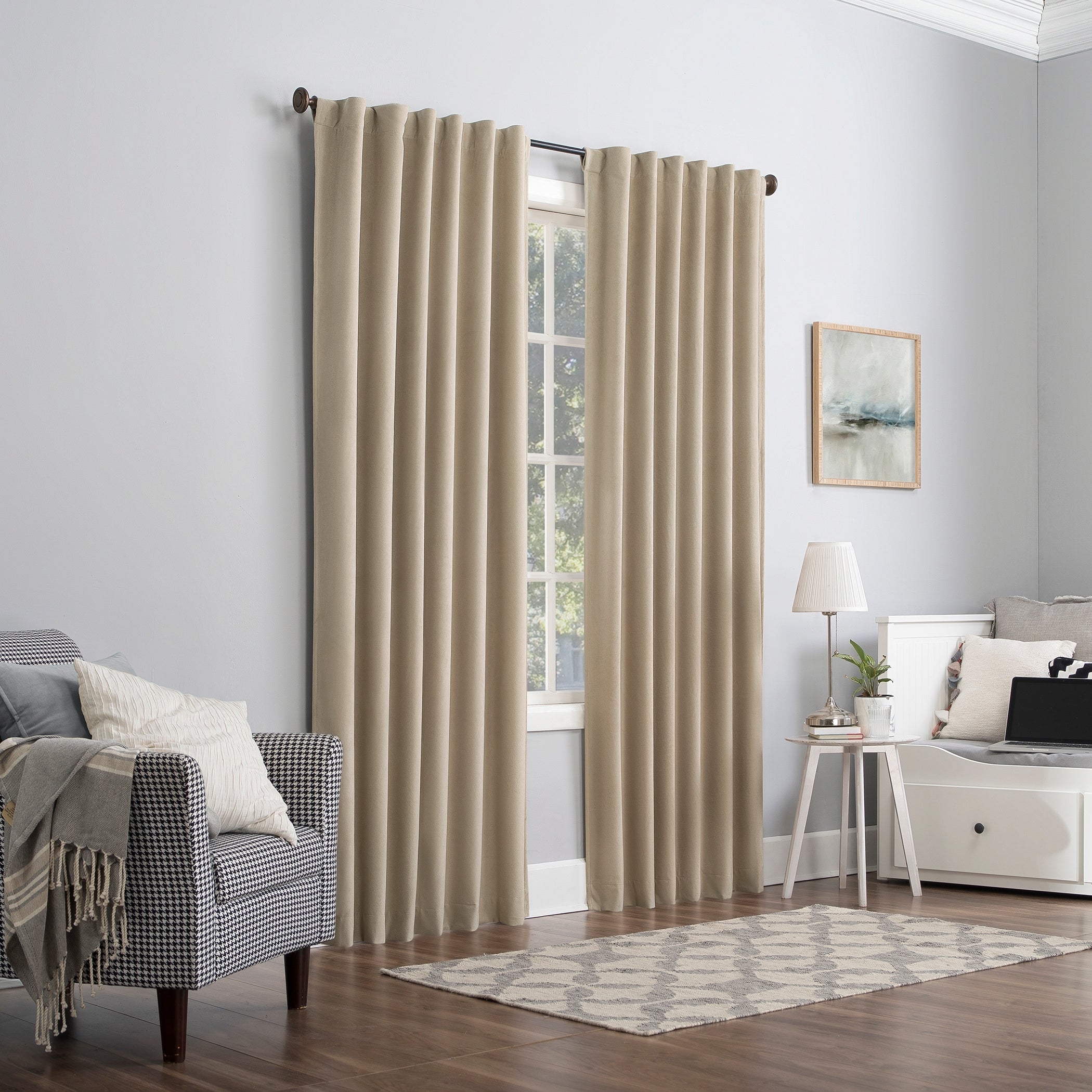 Sun Zero Amherst Velvet Noise Reducing Thermal Extreme Total Blackout Back Tab Curtain Panel, Single Panel