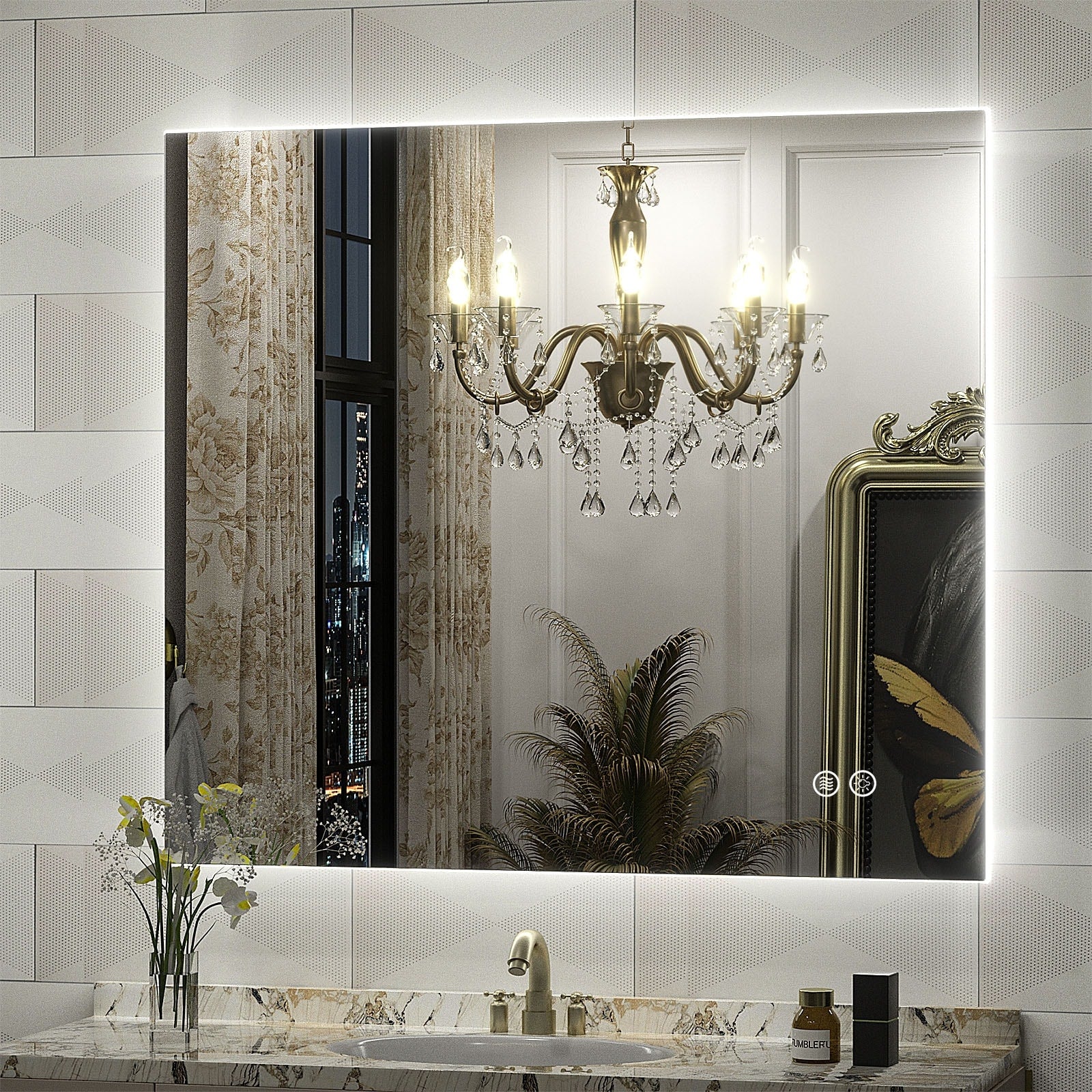 Apmir LED Lighted Anti-Fog Frameless Backlit Bathroom Vanity Mirror with in Tempered Glass