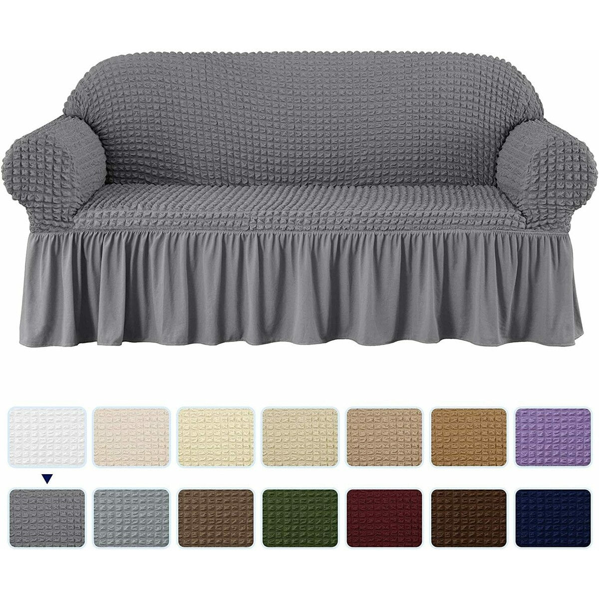 Subrtex 1 Piece Sofa Slipcover Seersucker Skirt Stretch Spandex Furniture Protector