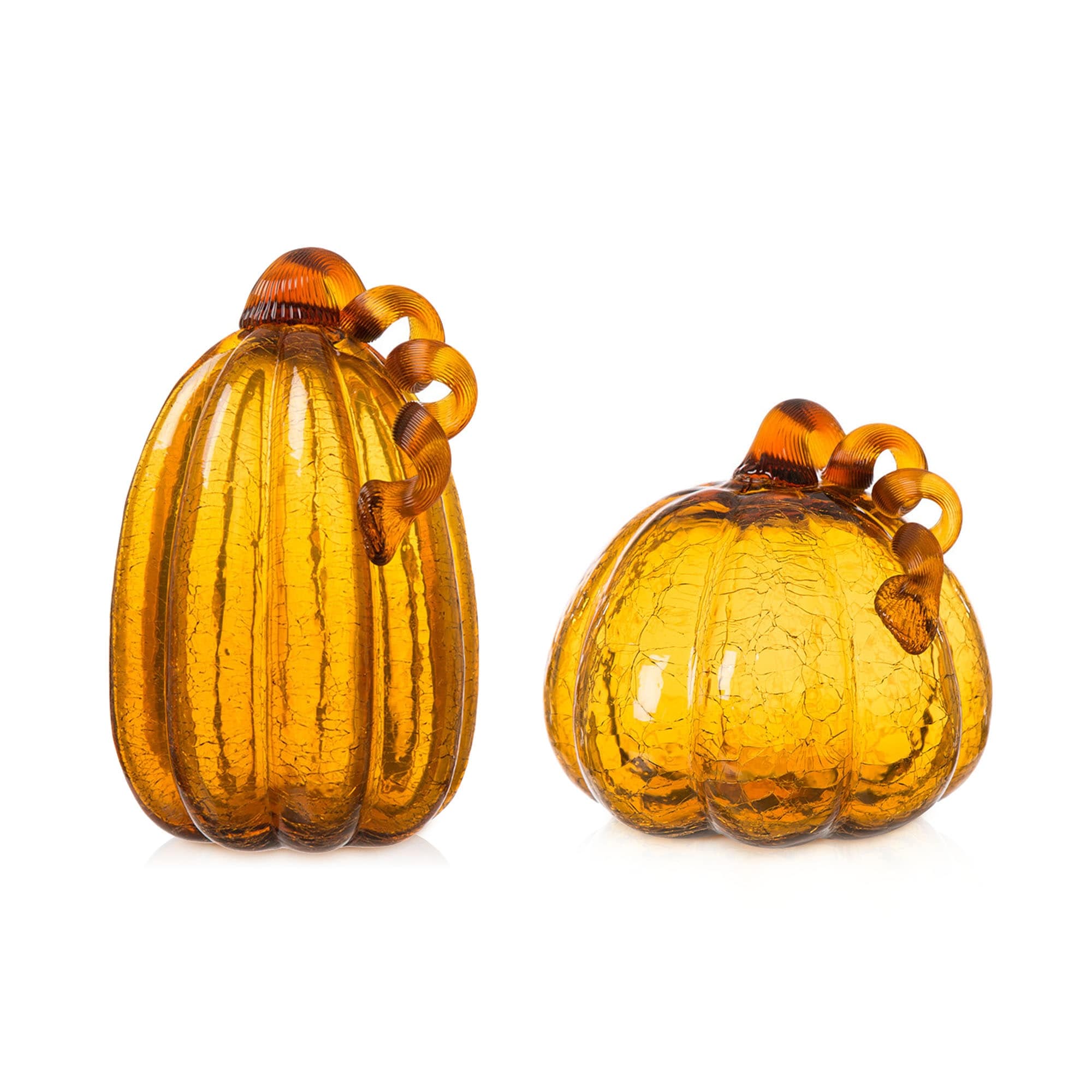 Glitzhome Amber Crackle Handblown Fall Harvest Glass Pumpkins for Thanksgiving Decor