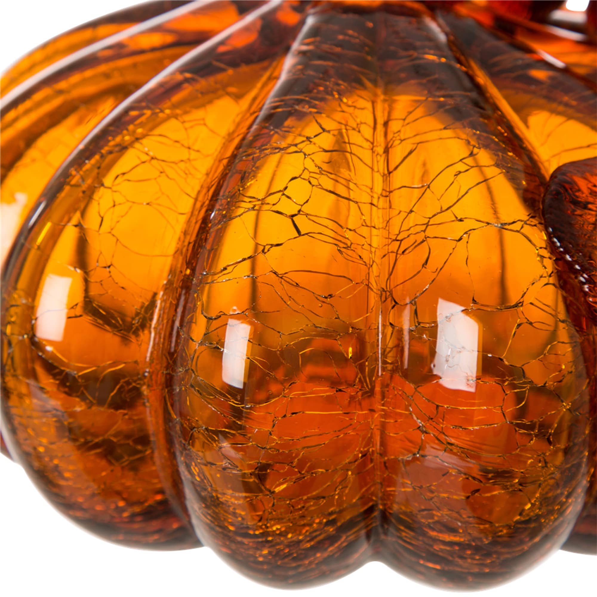 Glitzhome Amber Crackle Handblown Fall Harvest Glass Pumpkins for Thanksgiving Decor