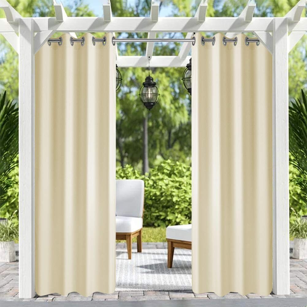 Pro Space Indoor/Outdoor Insulated Thermal Blackout Curtain Grommet Top Thick Window Drape Beige (1 Panel) - 50x96