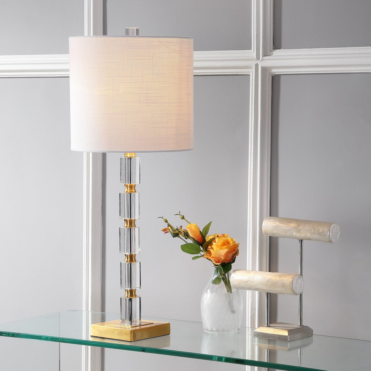 Nala 28.5 Crystal LED Table Lamp, Clear/Brass (Set of 2) by JONATHAN Y