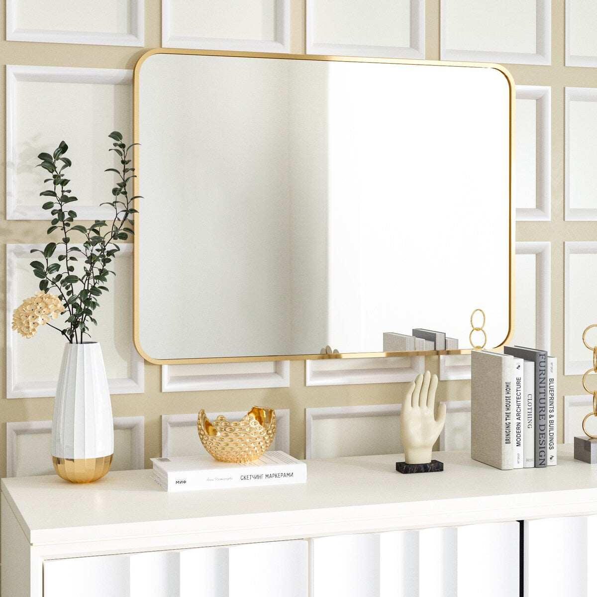 Wall Mounted Bathroom Mirror with Round Corner