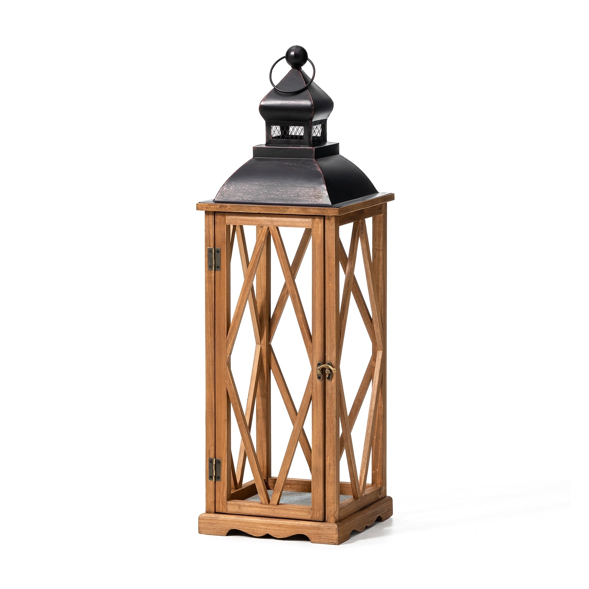 Glitzhome 2-Piece Oversize Farmhouse Wood/ Metal Hanging Candle Holders Decorative Lanterns