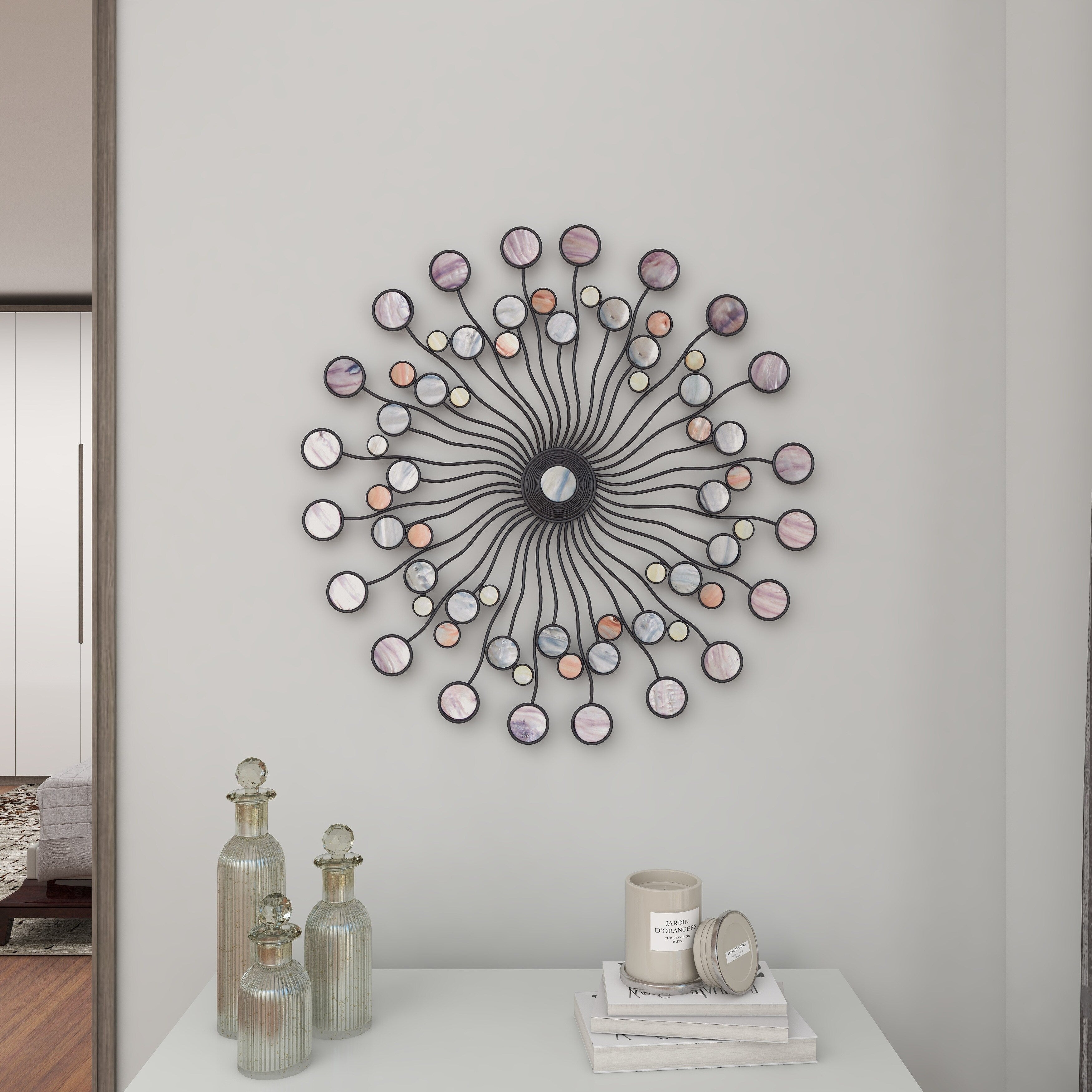 Multi Color Iron Metal Modern Contemporary Sunburst Round Wall Décor