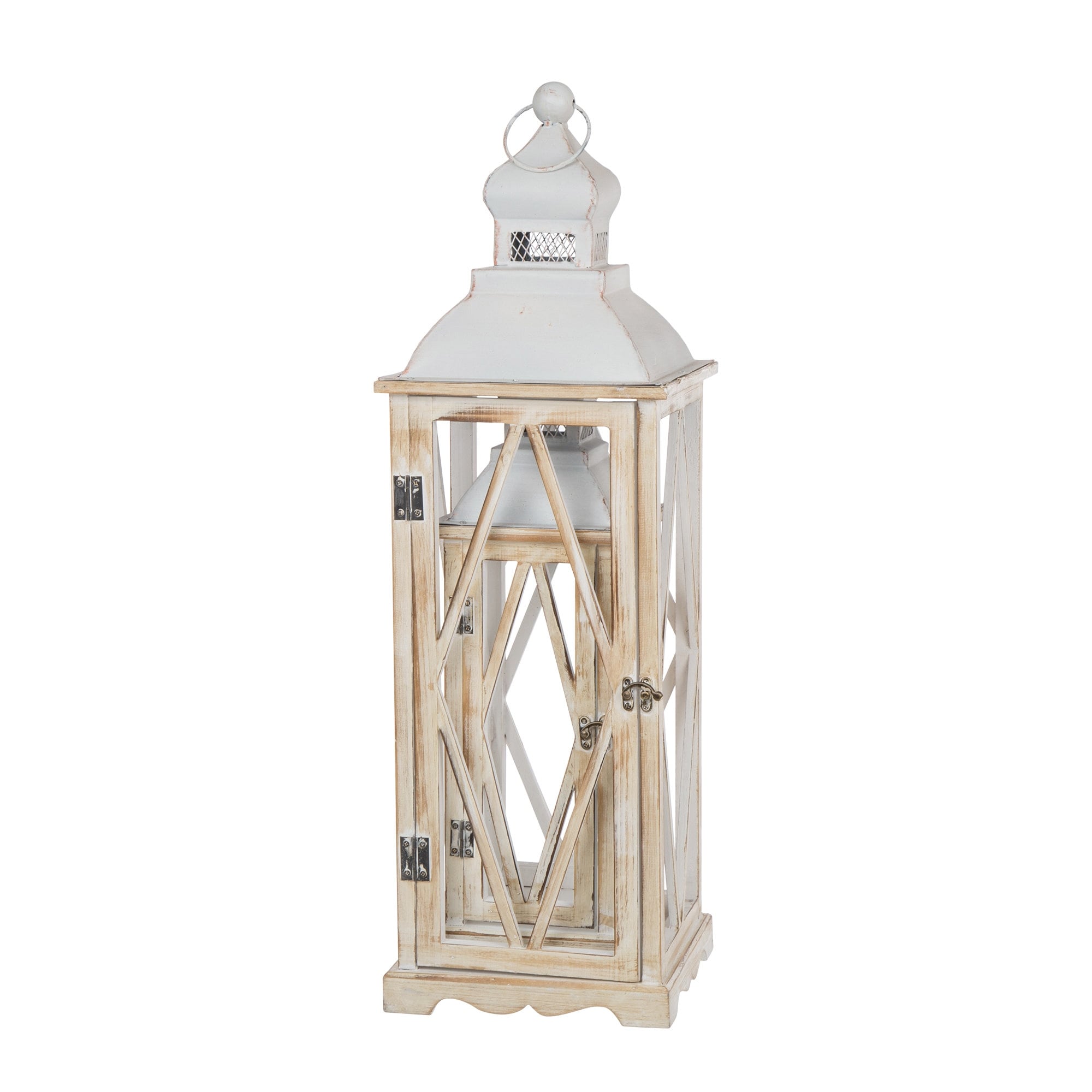 Glitzhome 2-Piece Oversize Farmhouse Wood/ Metal Hanging Candle Holders Decorative Lanterns