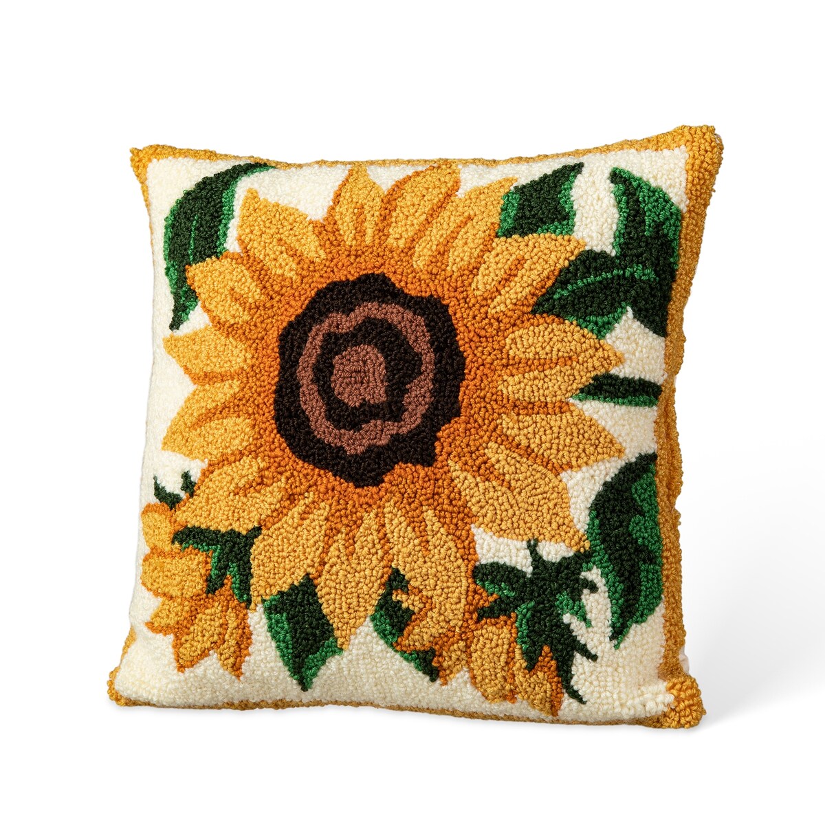 Glitzhome 14''H Fall Hooked Pumpkin & Sunflower Pillow