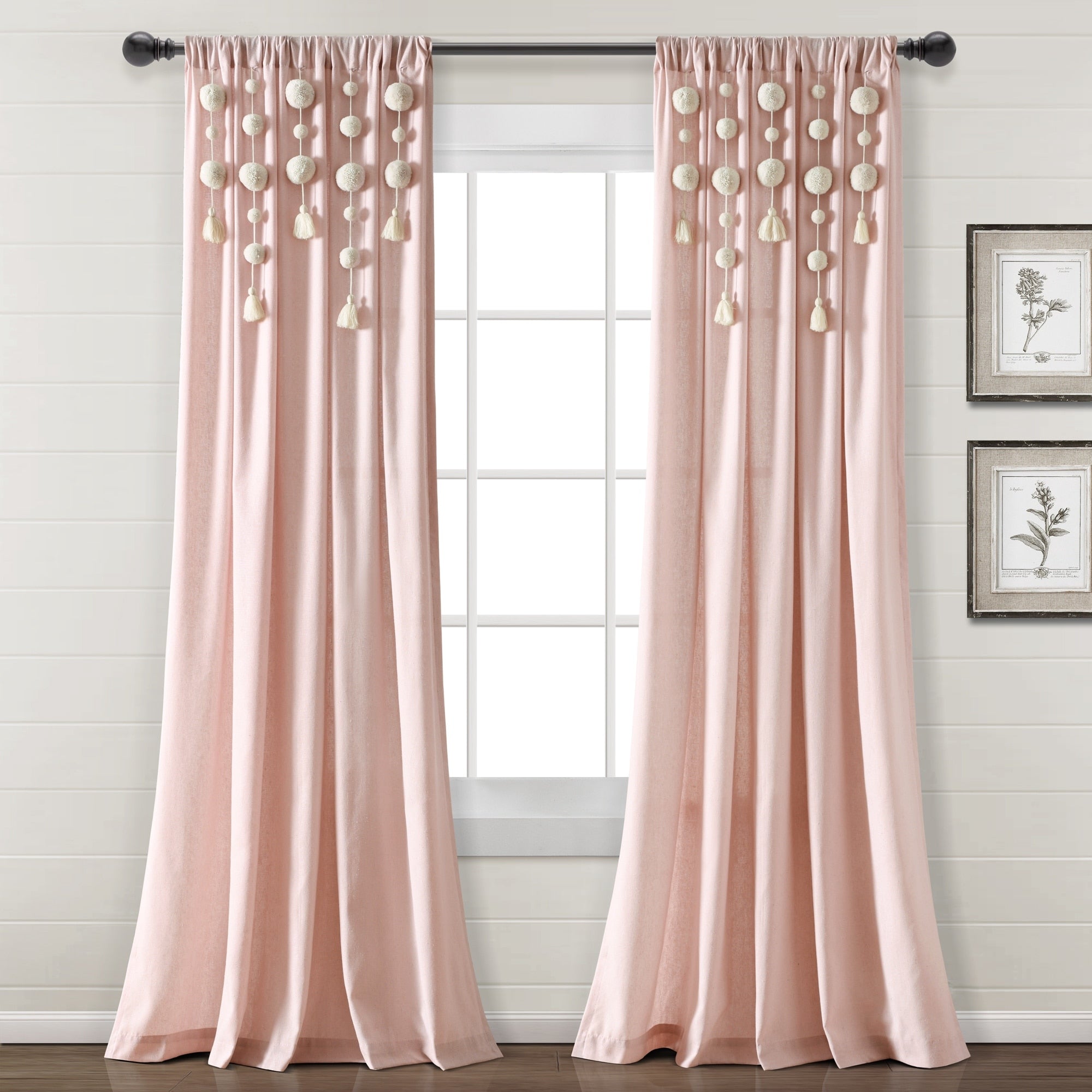 Lush Decor Boho Pom Pom Tassel Linen Window Curtain Panel (Single)