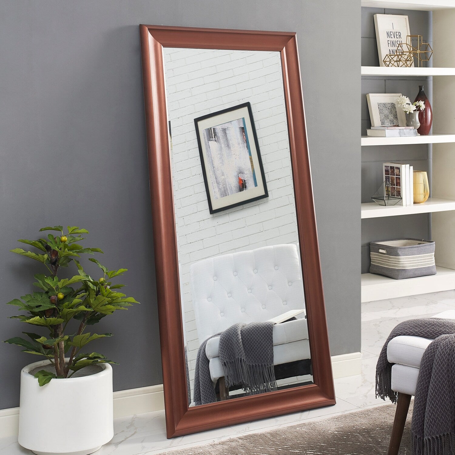 Tall Mirror Full Body Oversized Mirror Smooth Faux Wood Frame Rectangle Wall Mounted Hanging Mirror