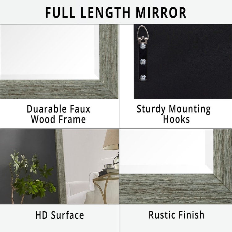 Rustic Full-Length Floor Mirror - 66 x 32 Rectangular Wood Frame Full Body Mirror for Living room, Bedroom