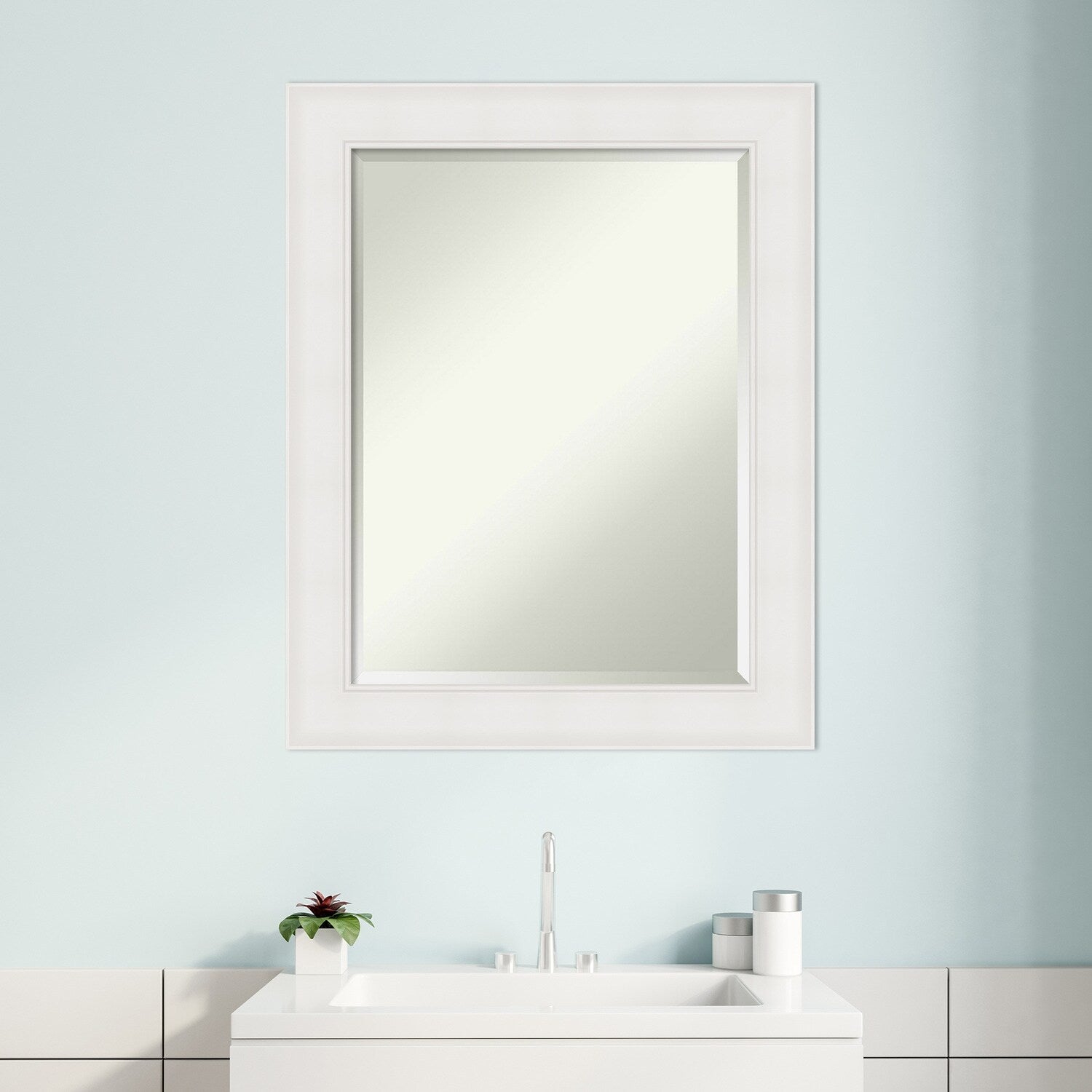 Textured White Beveled Framed Bathroom Vanity Wall Mirror - Textured White