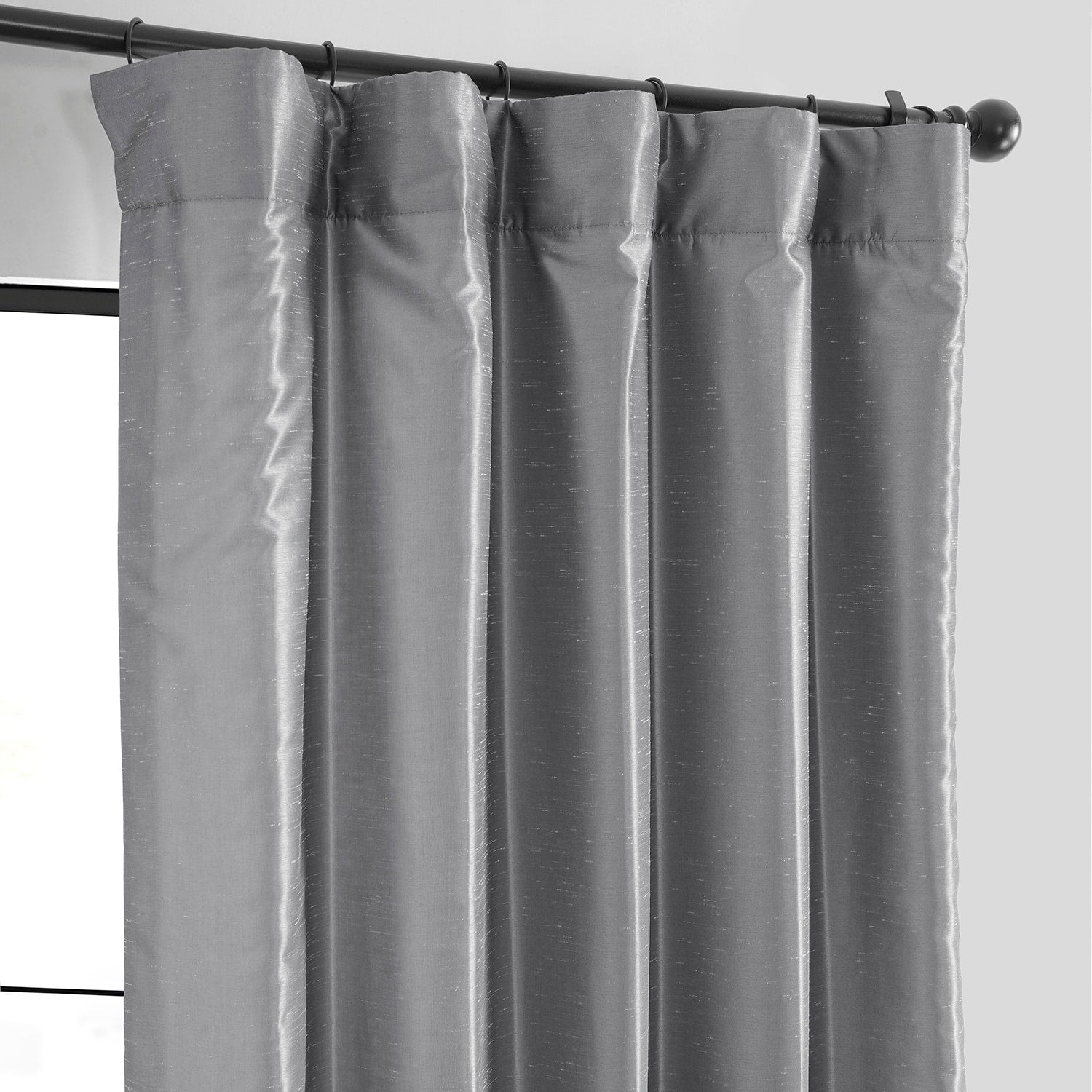 Exclusive Fabric Storm Grey Faux Textured Dupioni Silk Curtains (1 Panel)