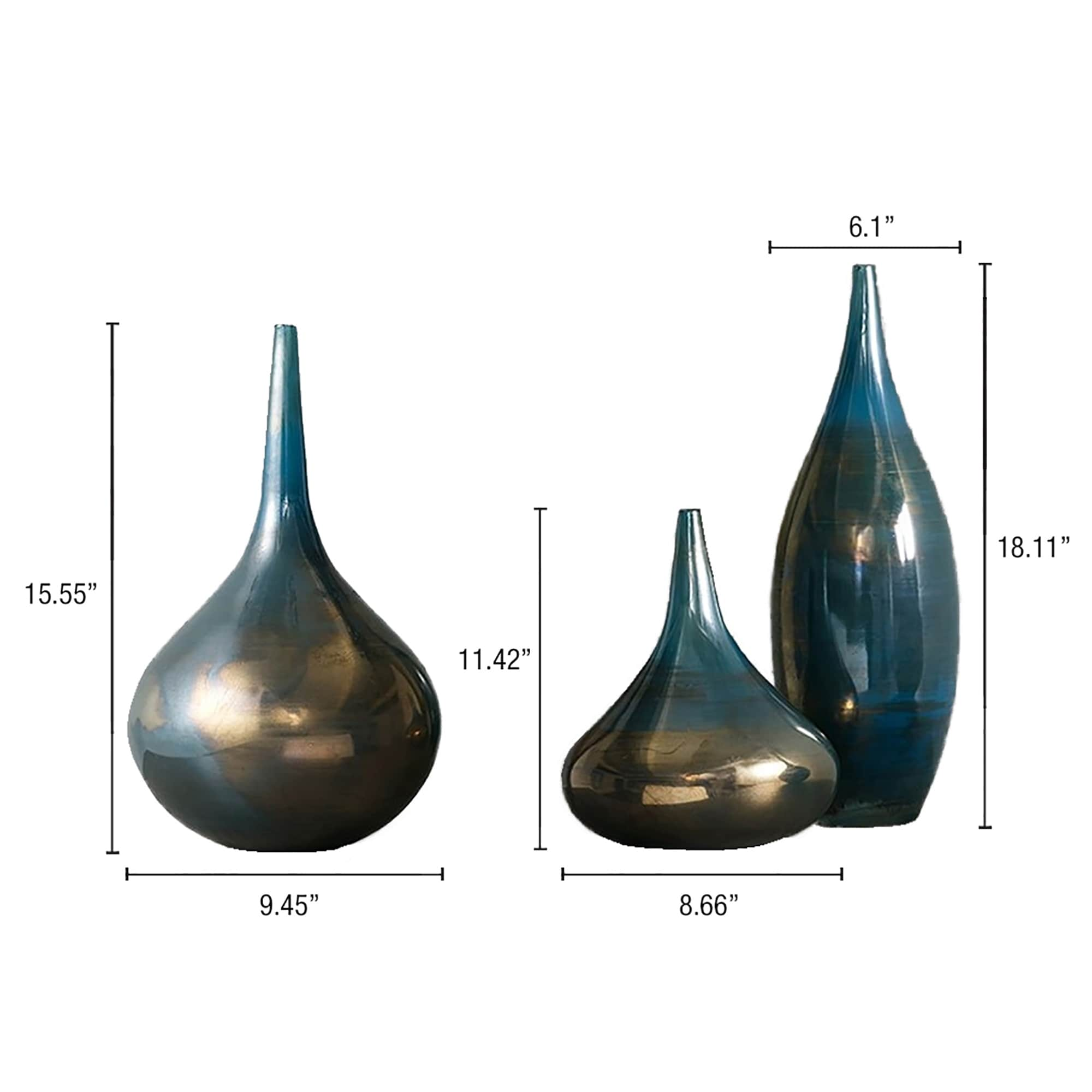 Madison Park Signature Aurora Blue and Bronze Decorative Glass Vases 3-piece set