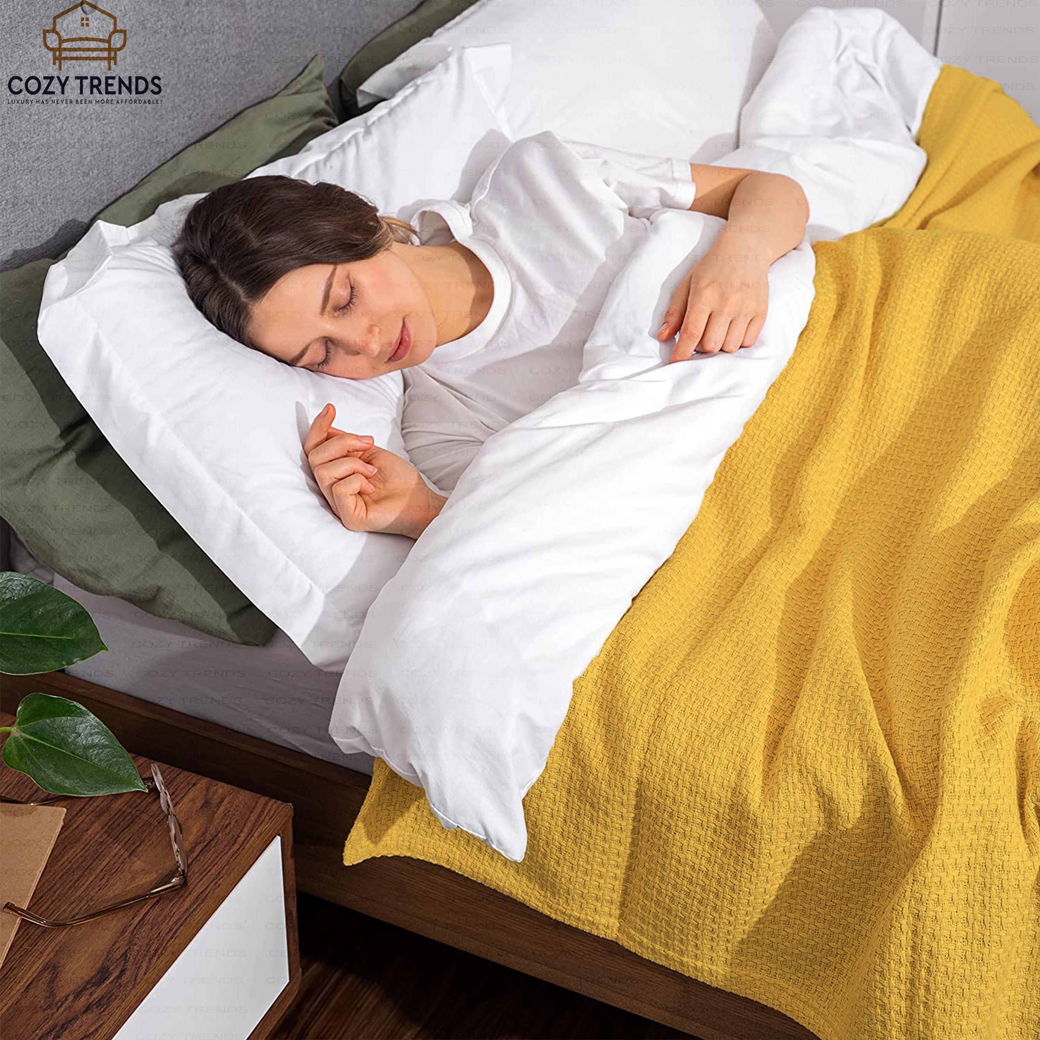 100% Cotton Basket Weave Thermal Bed Blanket Breathable Soft Layering All Season Medium Weight