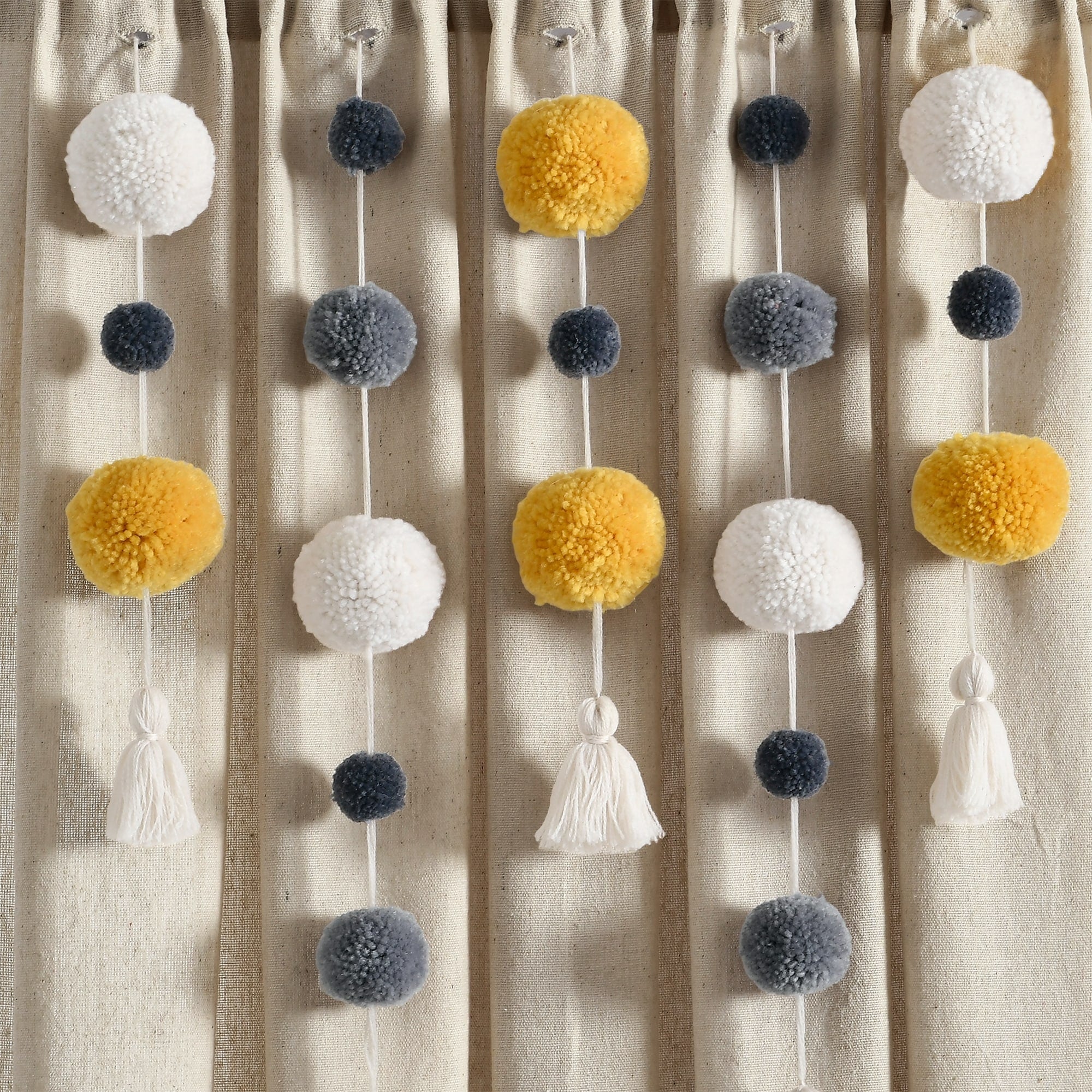 Lush Decor Boho Pom Pom Tassel Linen Window Curtain Panel (Single)